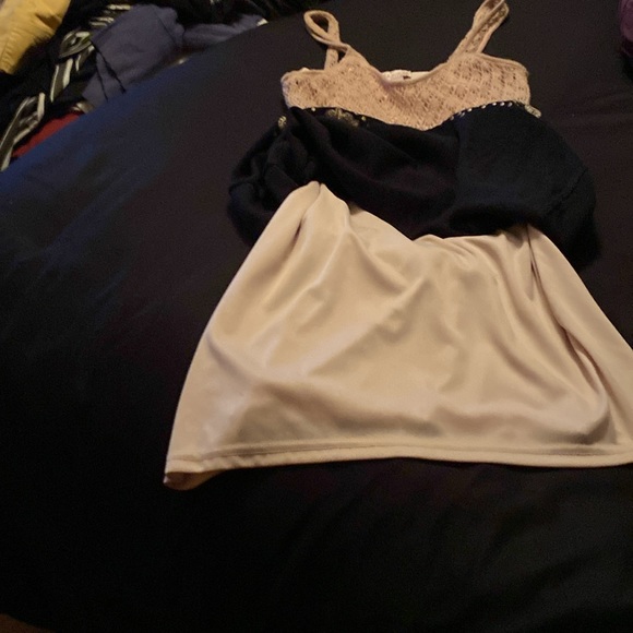 Black and tan dress with crochet top and thin straps - Picture 3 of 5